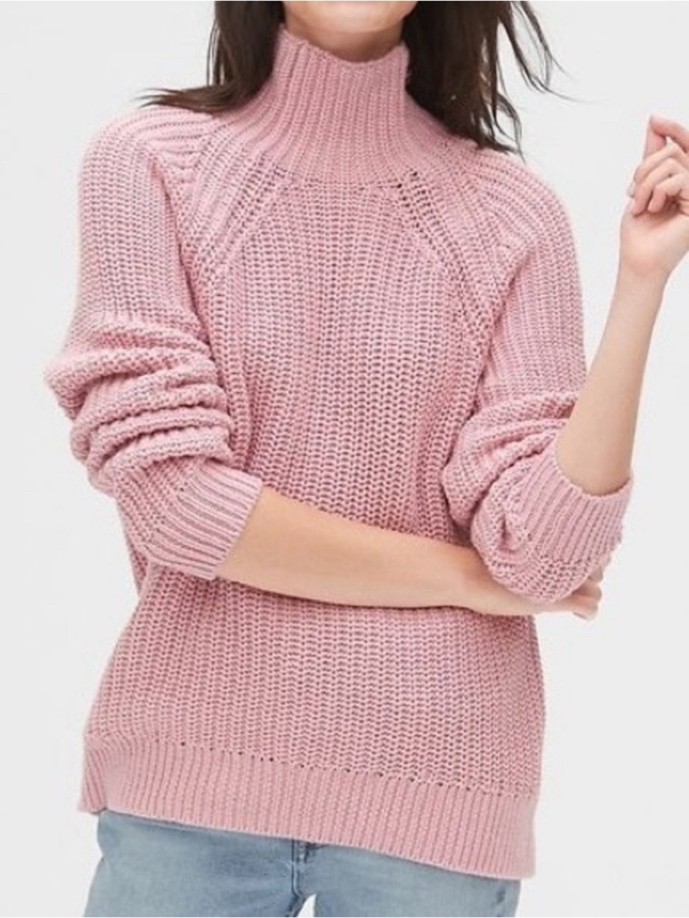 Gap Shaker Stitch Cotton Turtleneck Medium Pink Sweater Chunky Coquette Pullover